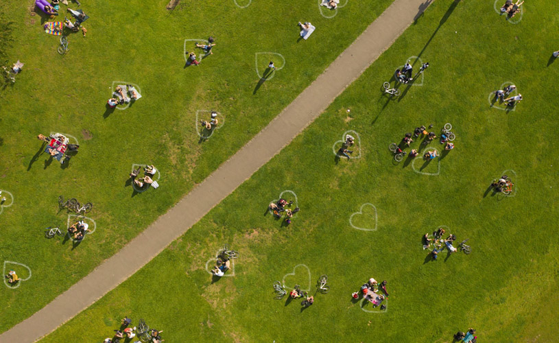 Aerial view of hearts in Bristol's Castle Park